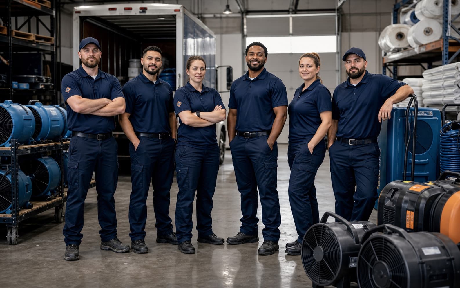 Restoration team with commercial drying and extraction equipment